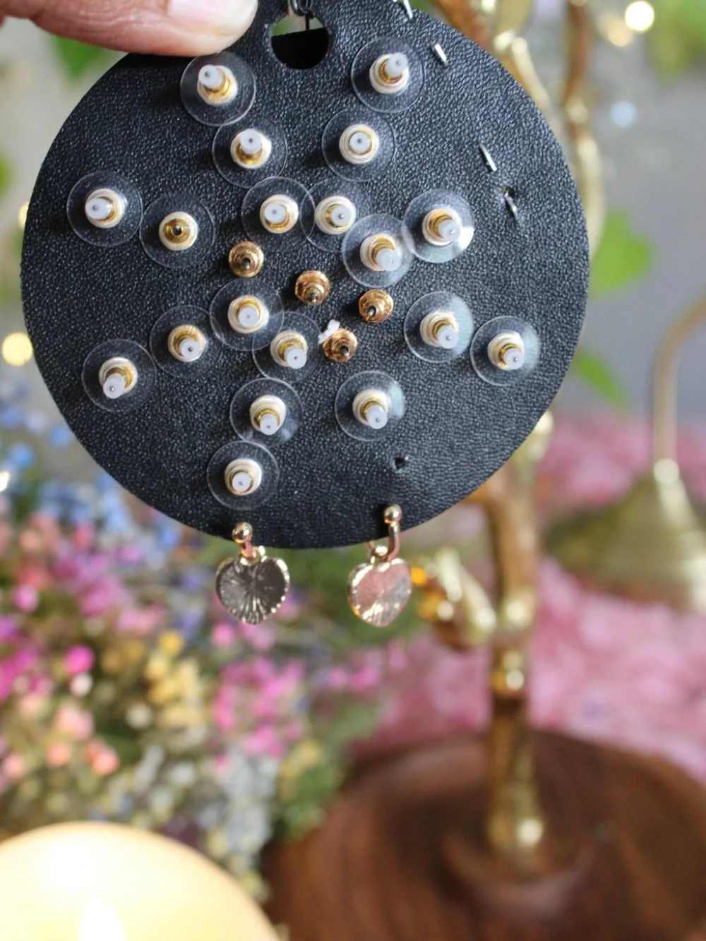 Gold-Tone Mixed Stud & Hoop Earring Set with Pink Hearts and Turquoise Accents